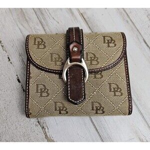 DOONEY & BOURKE Bi Fold Wallet Brown Monogram Snap Closure Leather Strap